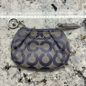 Coach Purple and Gray Signature Canvas Coin with Keychain